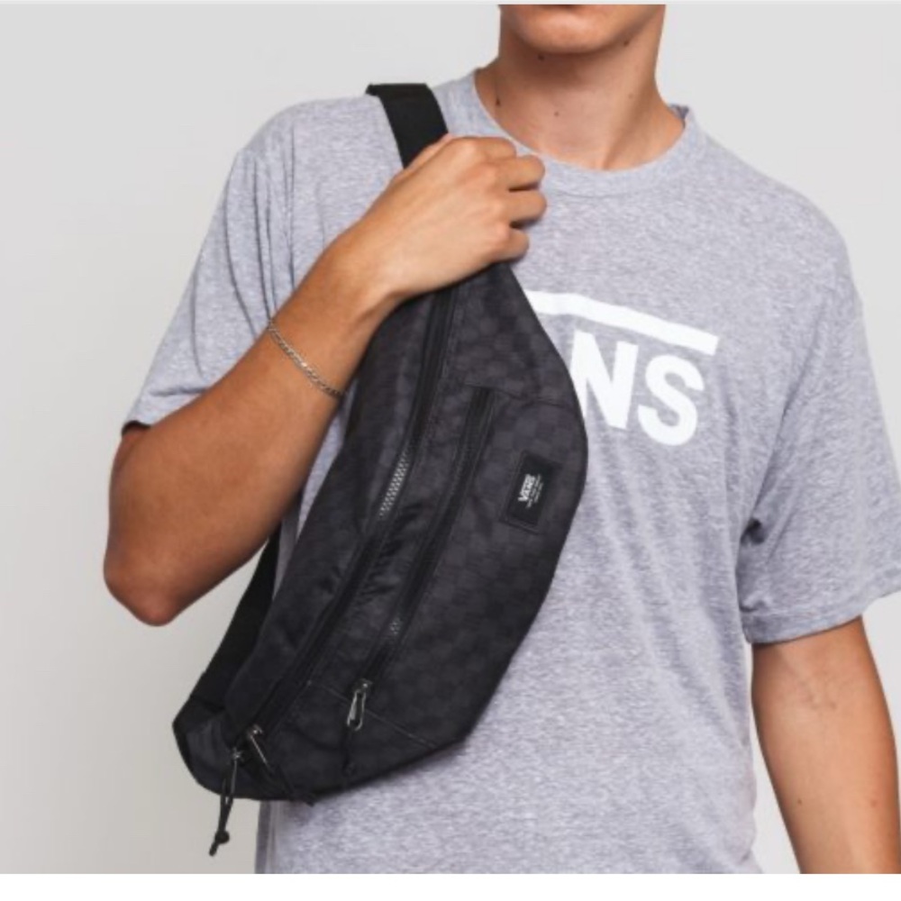 vans ward cross body pack, charcoal checkered, large